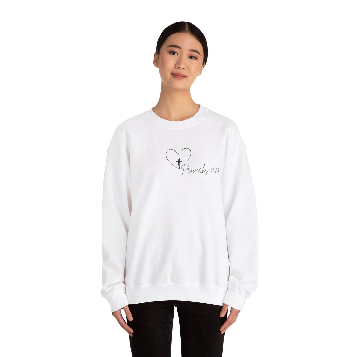 Faithful Strength Proverbs 31:25 Sweatshirt, Christian Scripture Jumper, Inspirational Religious Pullover, Bible Verse Crew Neck Top,