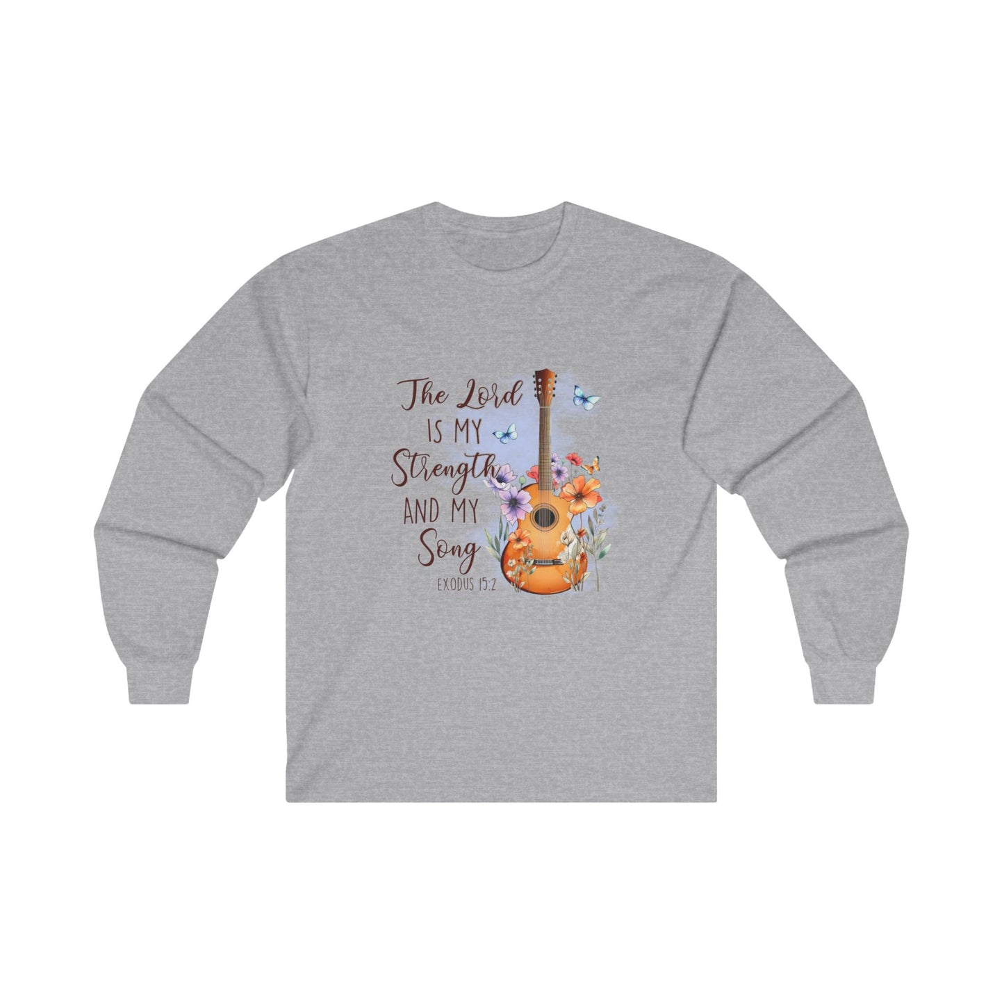 Religious Long Sleeve Tee, Christian Shirt, Bible Verse Apparel, Inspirational Unisex Top, The Lord is My Strength and Song