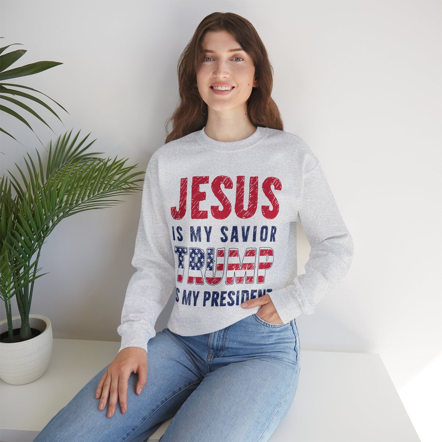 Religious Political Sweatshirt, Christian Conservative Jumper, Faithful Trump Supporter Top, Jesus Savior President Design Pullover, MAGA