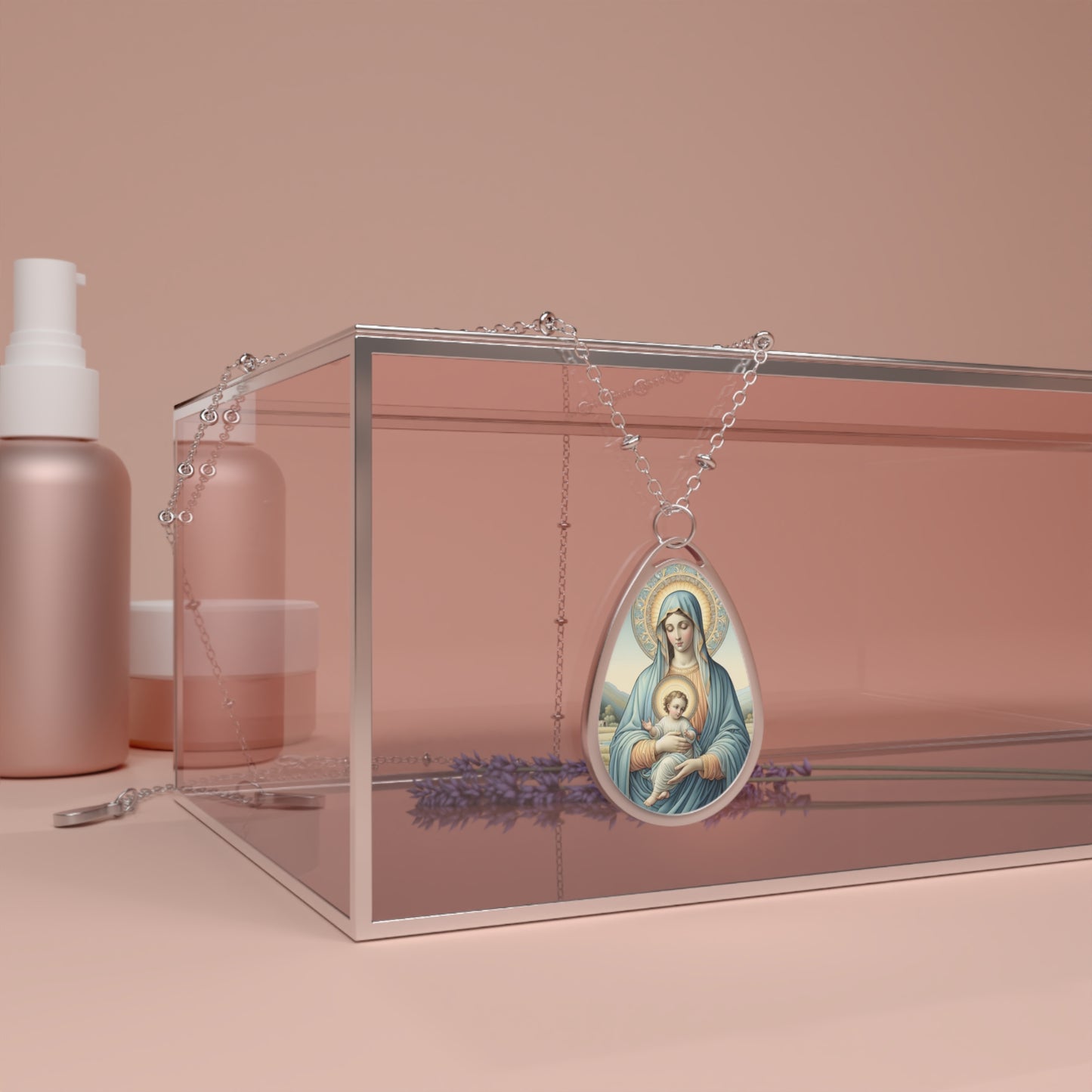 Religious Necklace - Virgin Mary and baby Jesus