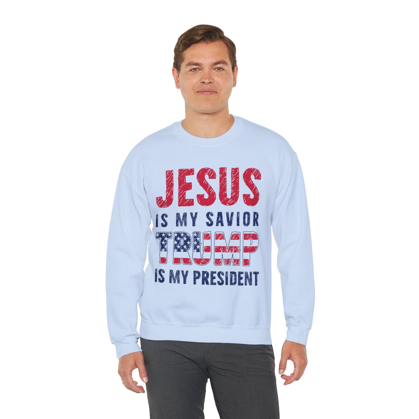 Religious Political Sweatshirt, Christian Conservative Jumper, Faithful Trump Supporter Top, Jesus Savior President Design Pullover, MAGA