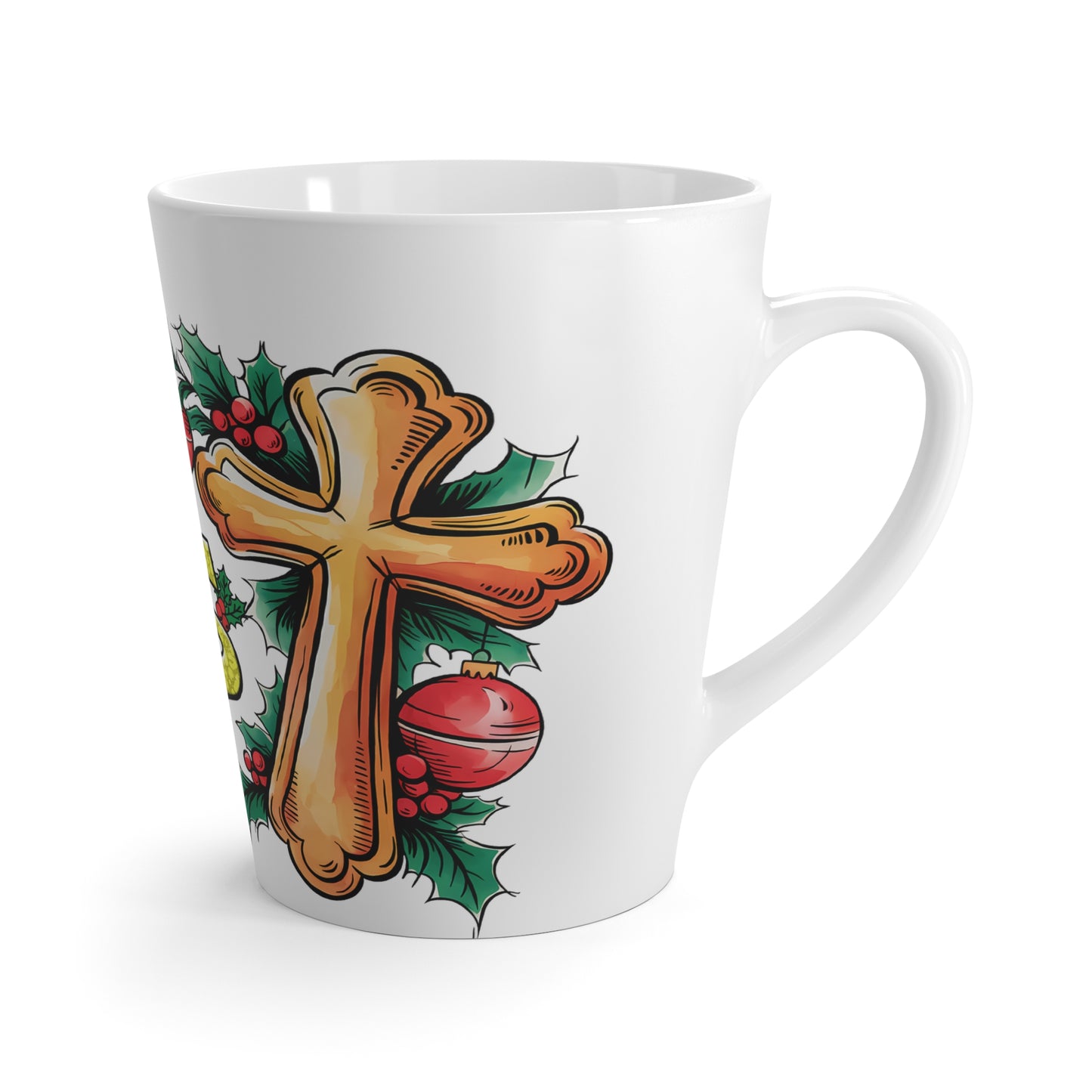 Latte Mug, Christmas Believe Cross Cup, Holiday Coffee Cup, Religious Christ Mug, Inspirational Gift Mug, Festive Drinkware